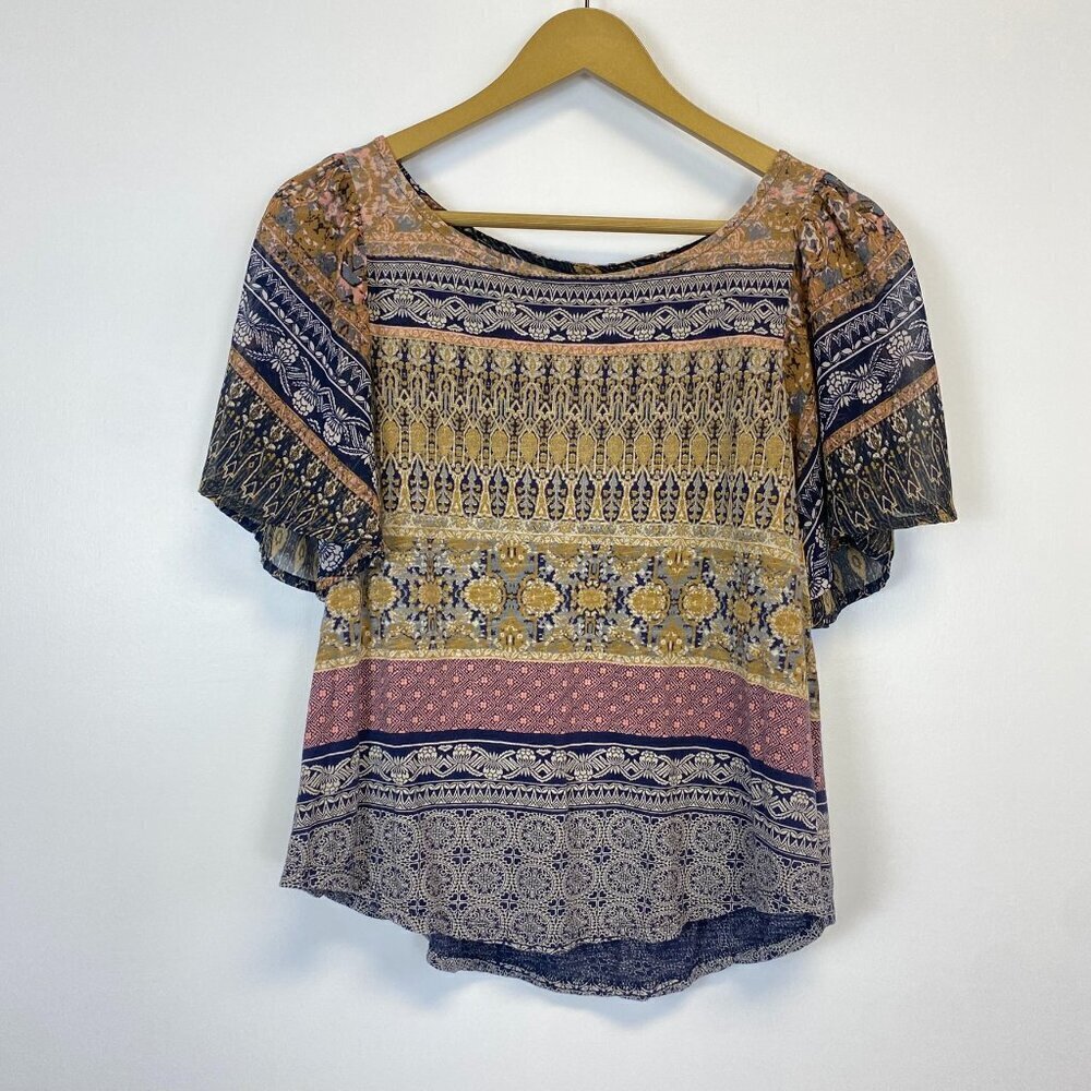Lucky Brand Paisley Flutter Sleeve Top